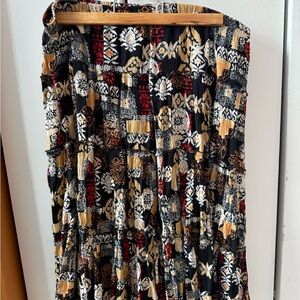 Sag Harbor Black Red Cream Patchwork Maxi Skirt